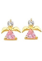 fancy tiny pink angel gold baby stud earrings